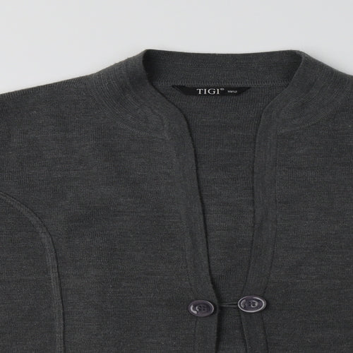 Tigi Womens Grey V-Neck  Acrylic Cardigan Jumper Size 12