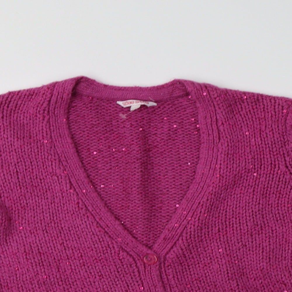 Miss E-Vie Girls Purple V-Neck  Acrylic Cardigan Jumper Size 12 Years