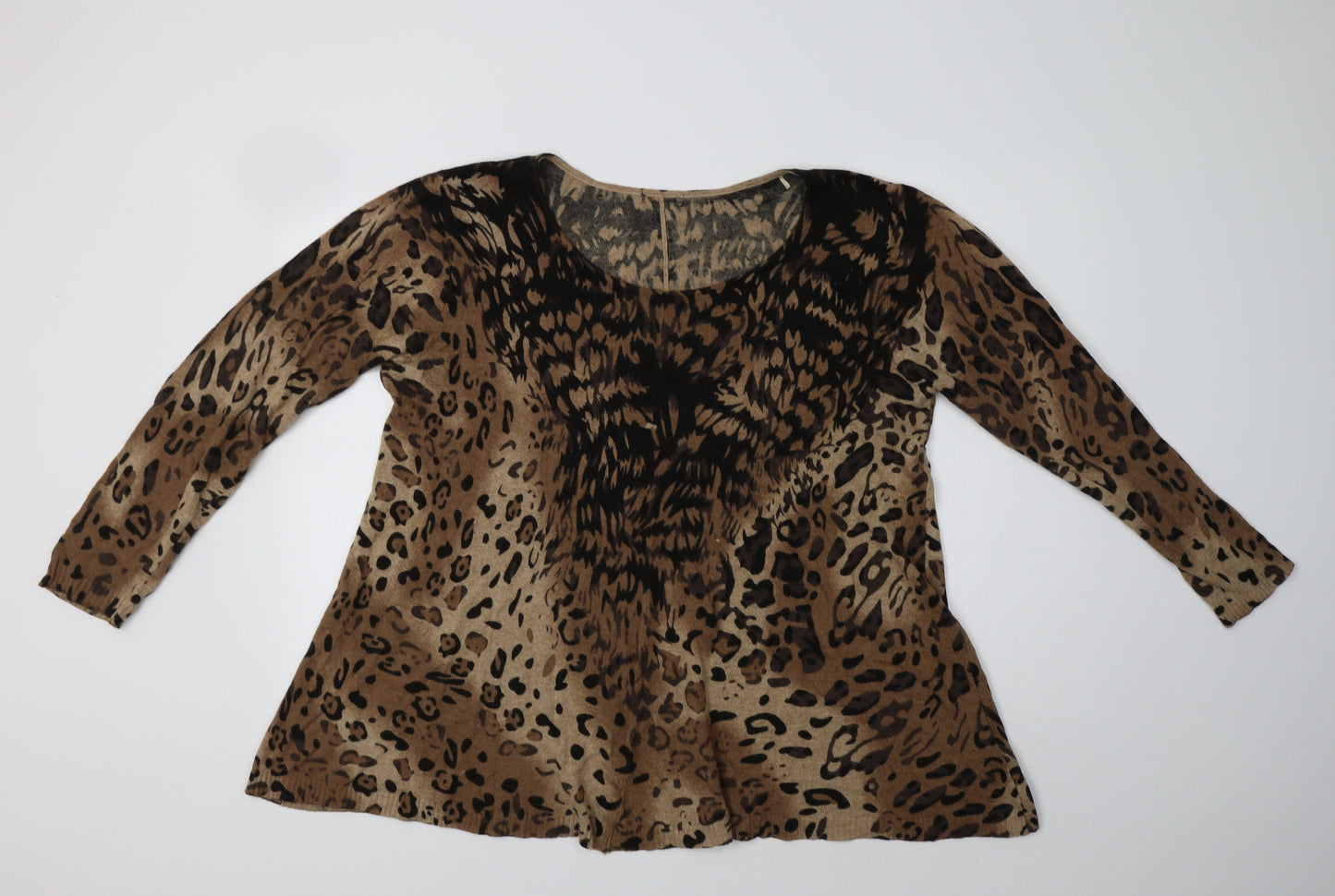 Roman Womens Brown Round Neck Animal Print Polyamide Pullover Jumper Size 18
