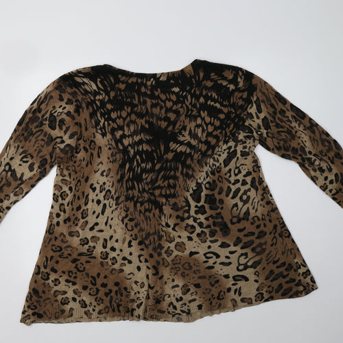 Roman Womens Brown Round Neck Animal Print Polyamide Pullover Jumper Size 18
