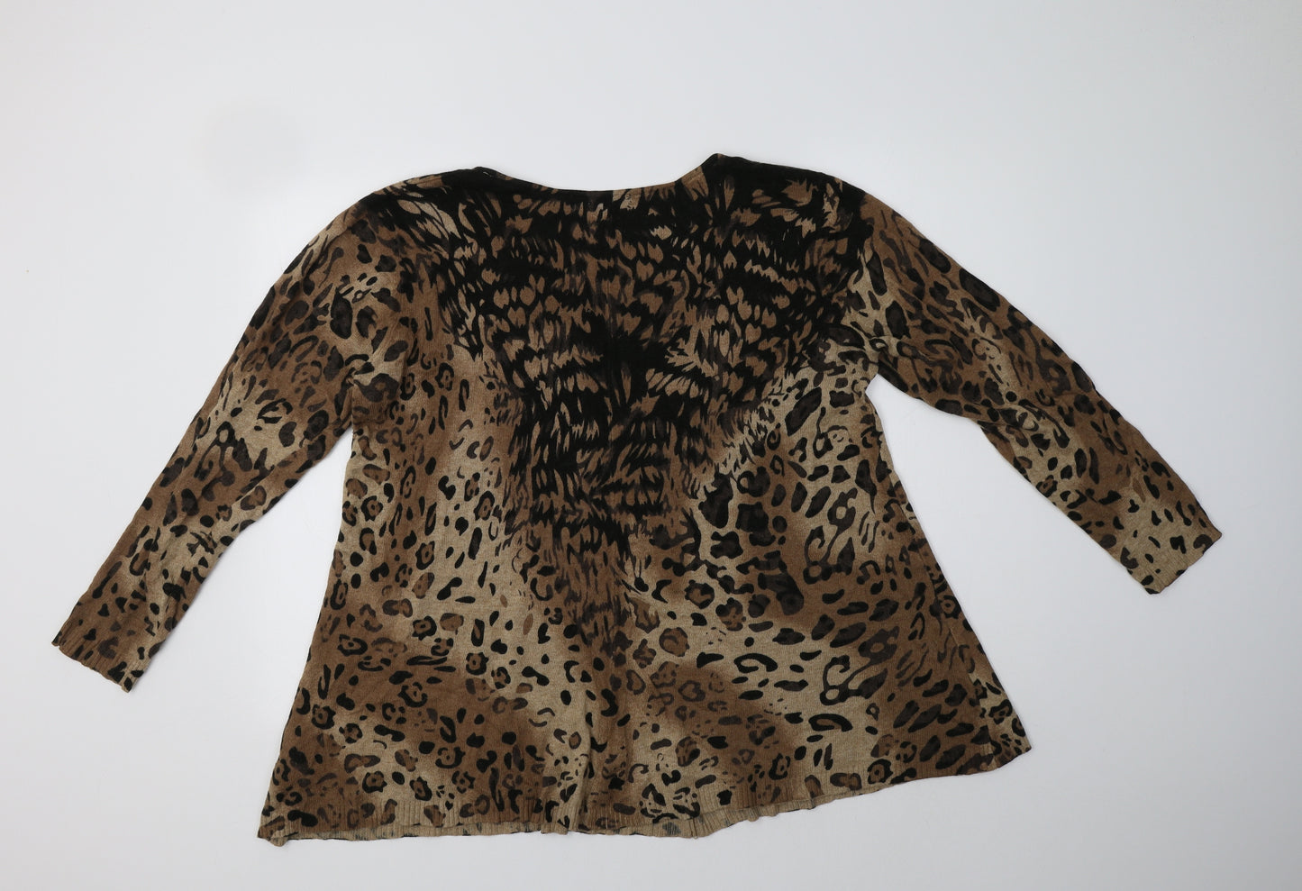 Roman Womens Brown Round Neck Animal Print Polyamide Pullover Jumper Size 18