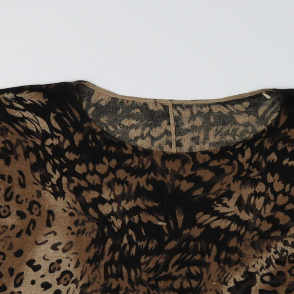 Roman Womens Brown Round Neck Animal Print Polyamide Pullover Jumper Size 18