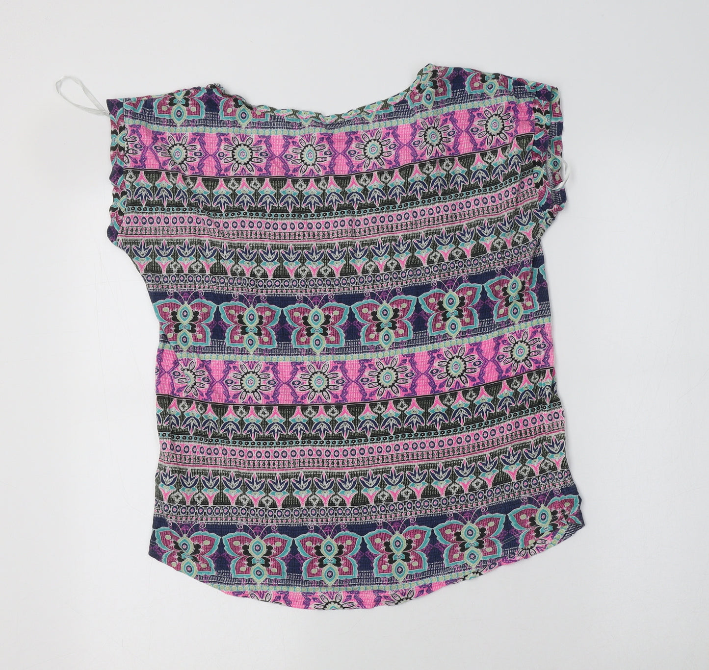 New Look Womens Multicoloured Geometric Cotton Basic Blouse Size 12 Round Neck