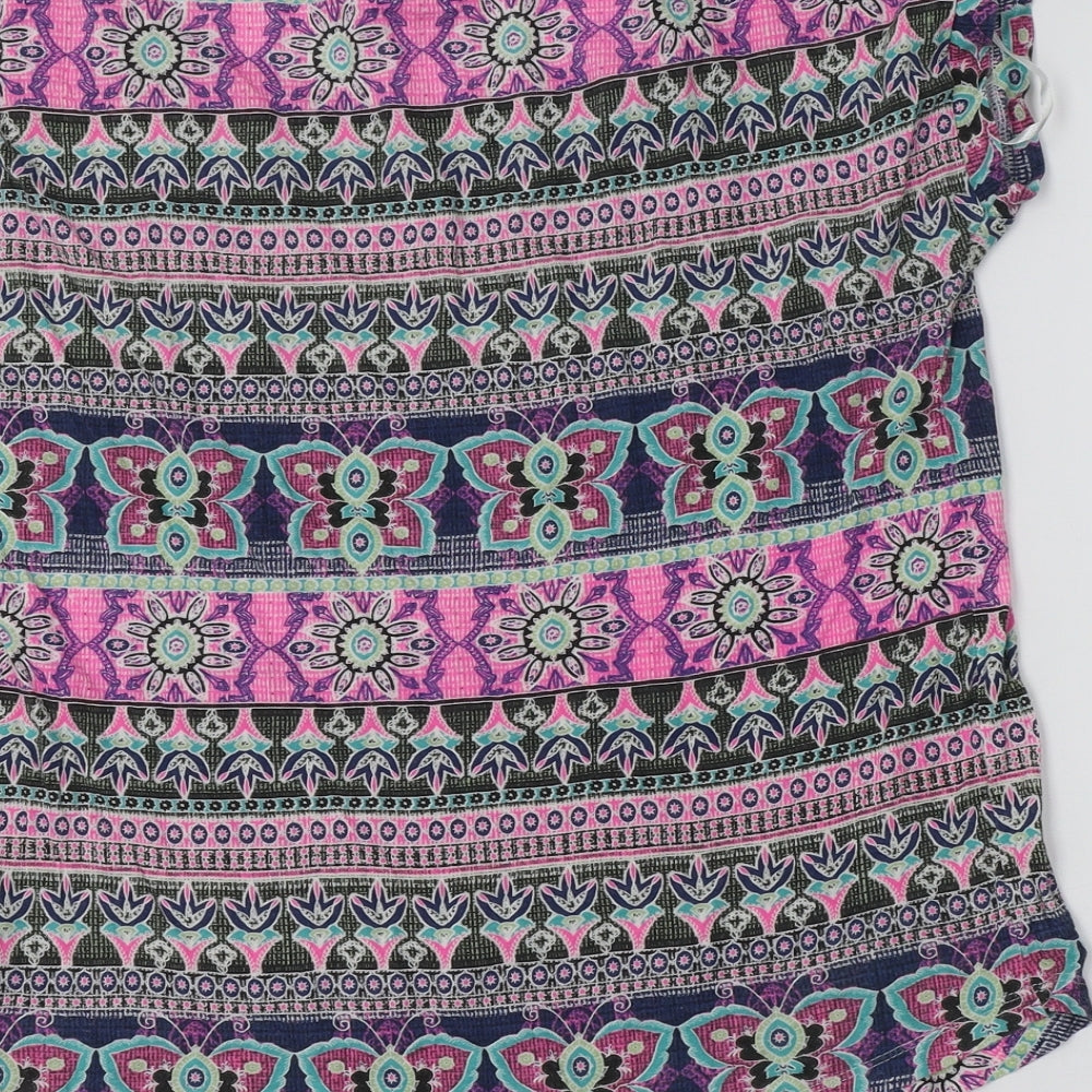 New Look Womens Multicoloured Geometric Cotton Basic Blouse Size 12 Round Neck