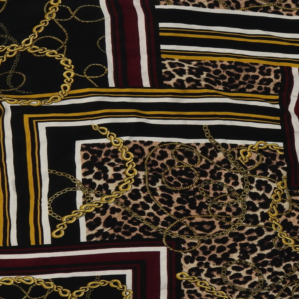 F&F Womens Black Animal Print Viscose Basic Blouse Size 14 V-Neck