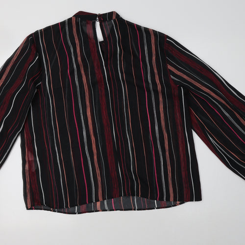 Warehouse Womens Black Striped Polyester Basic Blouse Size 14 Mock Neck