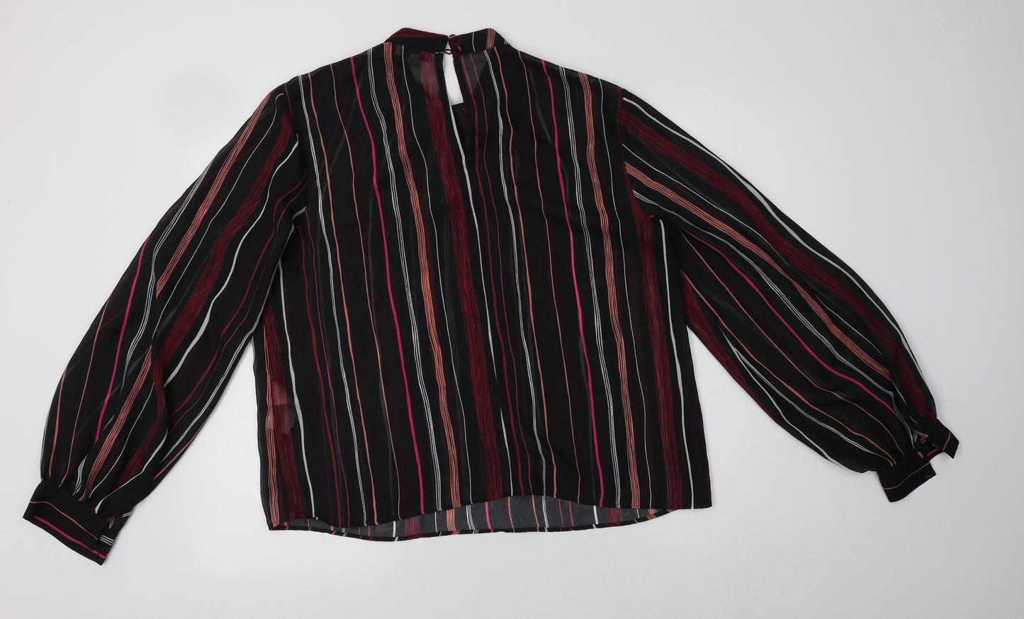 Warehouse Womens Black Striped Polyester Basic Blouse Size 14 Mock Neck