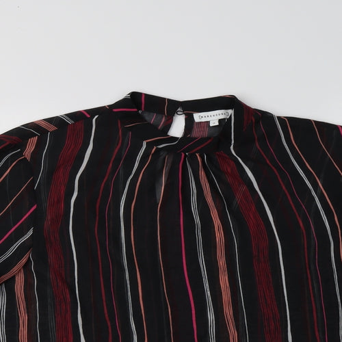Warehouse Womens Black Striped Polyester Basic Blouse Size 14 Mock Neck
