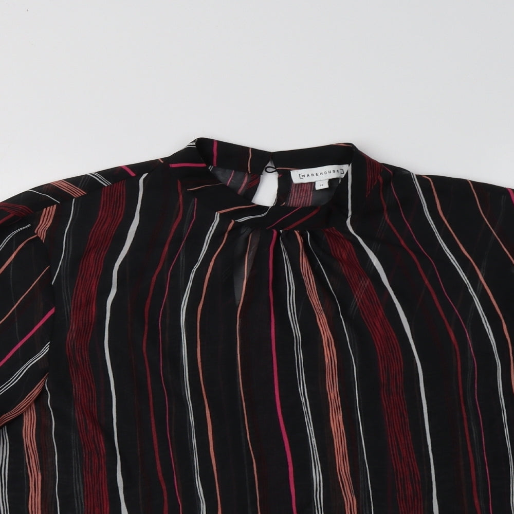 Warehouse Womens Black Striped Polyester Basic Blouse Size 14 Mock Neck