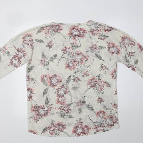 Peacocs Womens Ivory Floral Viscose Basic Blouse Size L Crew Neck