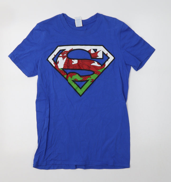 Gildan Womens Blue Cotton Basic T-Shirt Size S Crew Neck - Wales