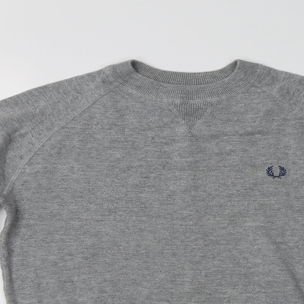 Fred Perry Mens Grey Crew Neck  Cotton Pullover Jumper Size XS