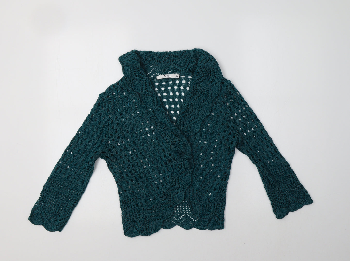 M&Cop Womens Green Collared  Acrylic Cardigan Jumper Size M