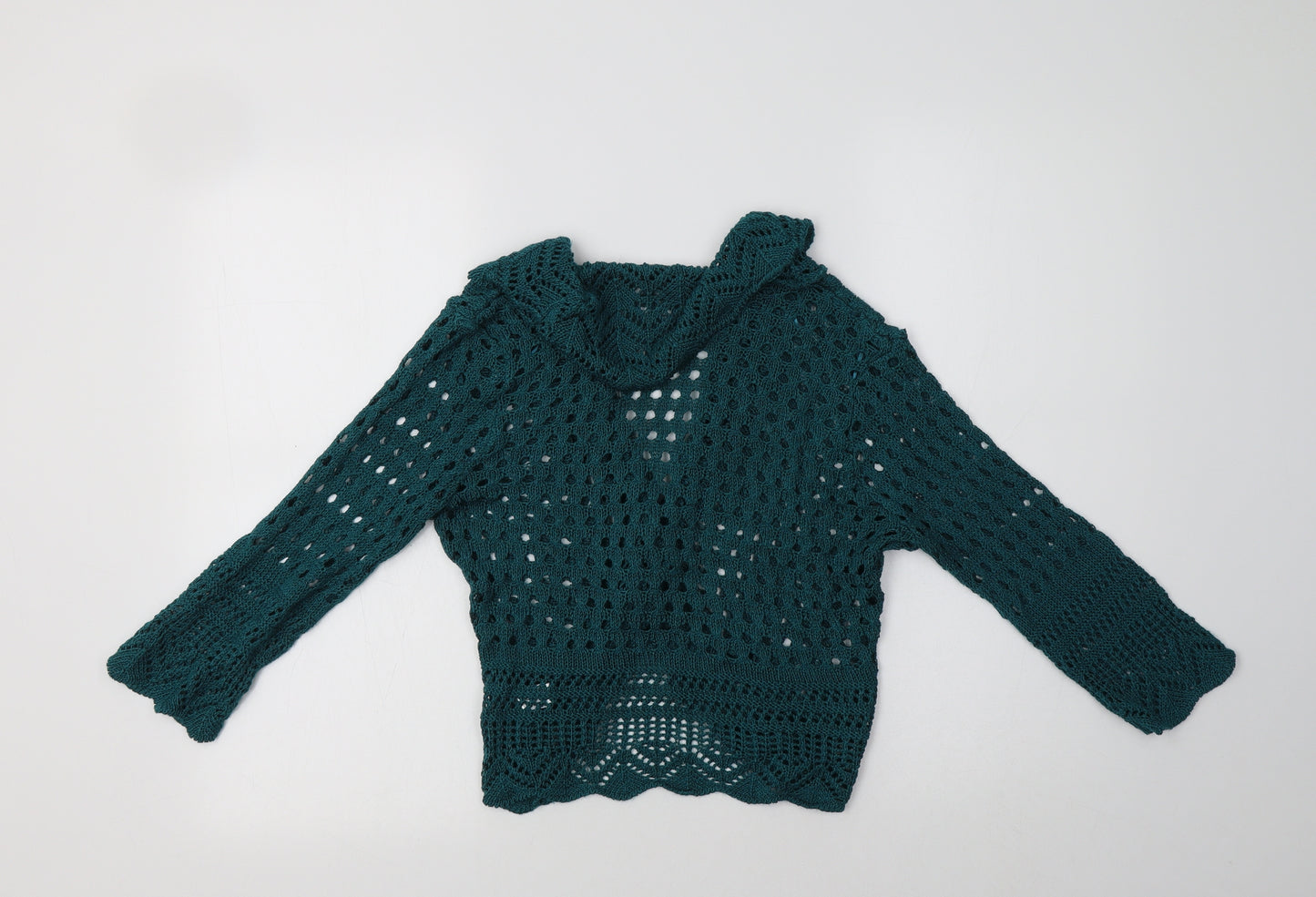 M&Cop Womens Green Collared  Acrylic Cardigan Jumper Size M