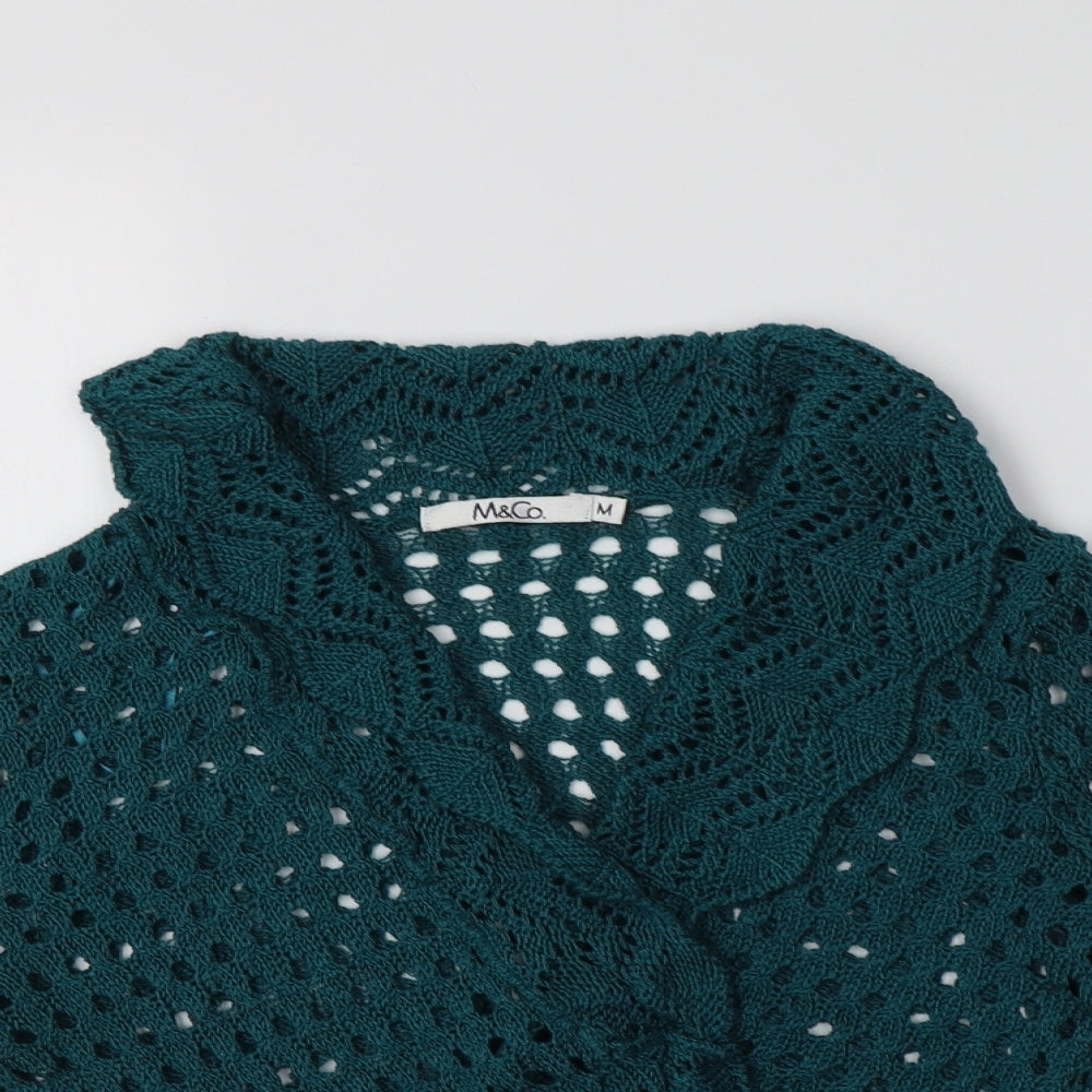 M&Cop Womens Green Collared  Acrylic Cardigan Jumper Size M