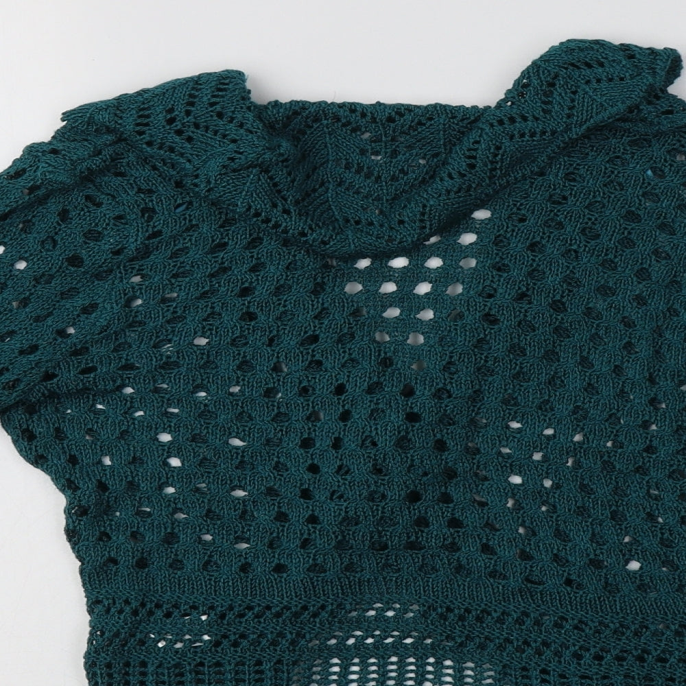 M&Cop Womens Green Collared  Acrylic Cardigan Jumper Size M
