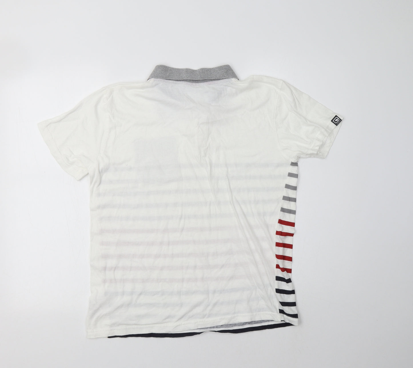 Carbrini Boys White Striped Cotton Basic Polo Size 13-14 Years Collared