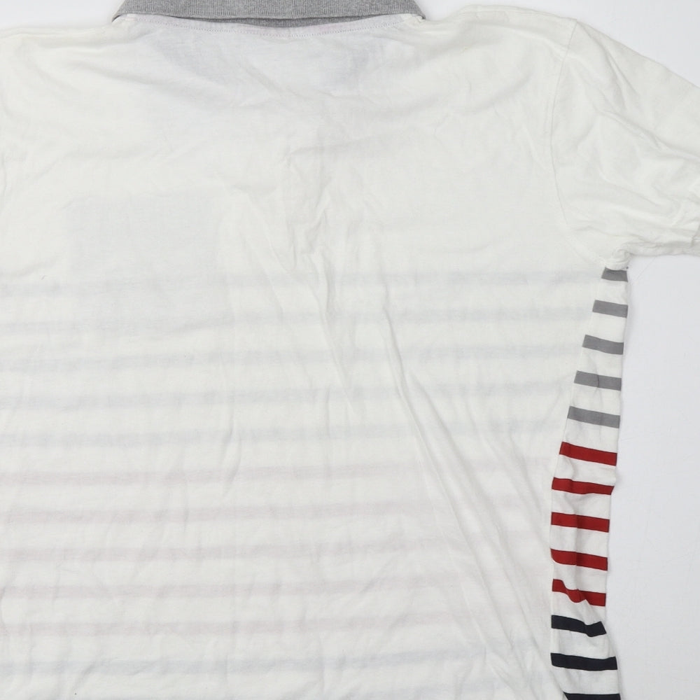 Carbrini Boys White Striped Cotton Basic Polo Size 13-14 Years Collared
