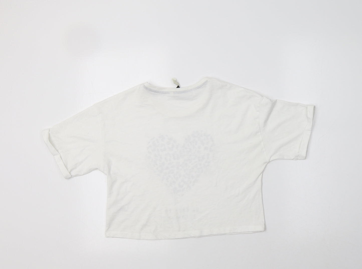 George Girls White Animal Print Cotton Basic T-Shirt Size 11-12 Years Crew Neck  - Heart