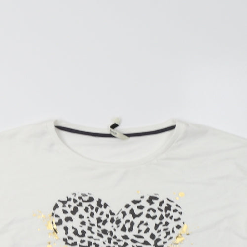 George Girls White Animal Print Cotton Basic T-Shirt Size 11-12 Years Crew Neck  - Heart