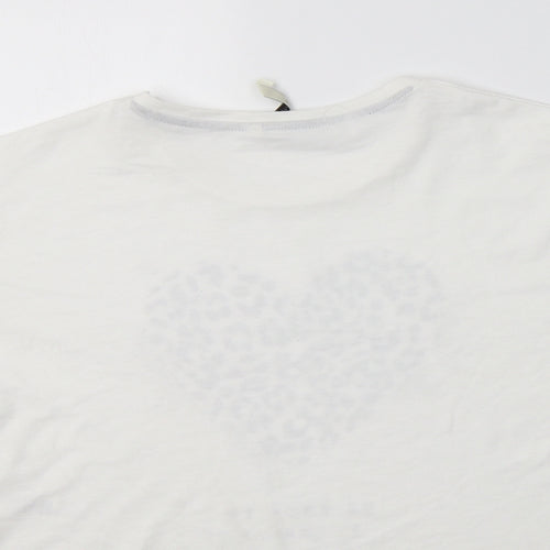 George Girls White Animal Print Cotton Basic T-Shirt Size 11-12 Years Crew Neck  - Heart