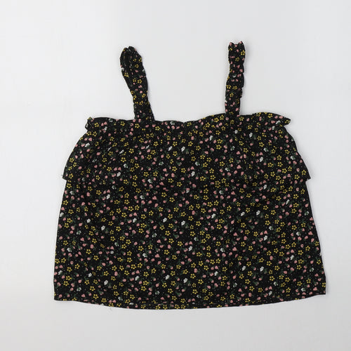 Primark Girls Black Floral Polyester Basic Tank Size 10-11 Years Square Neck