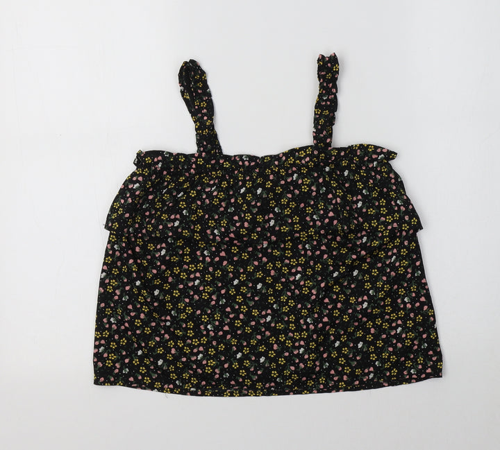 Primark Girls Black Floral Polyester Basic Tank Size 10-11 Years Square Neck