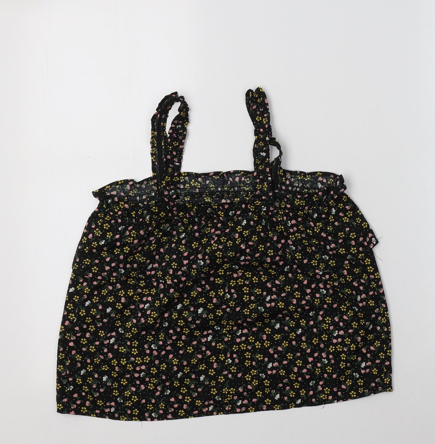 Primark Girls Black Floral Polyester Basic Tank Size 10-11 Years Square Neck