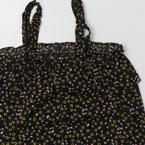 Primark Girls Black Floral Polyester Basic Tank Size 10-11 Years Square Neck