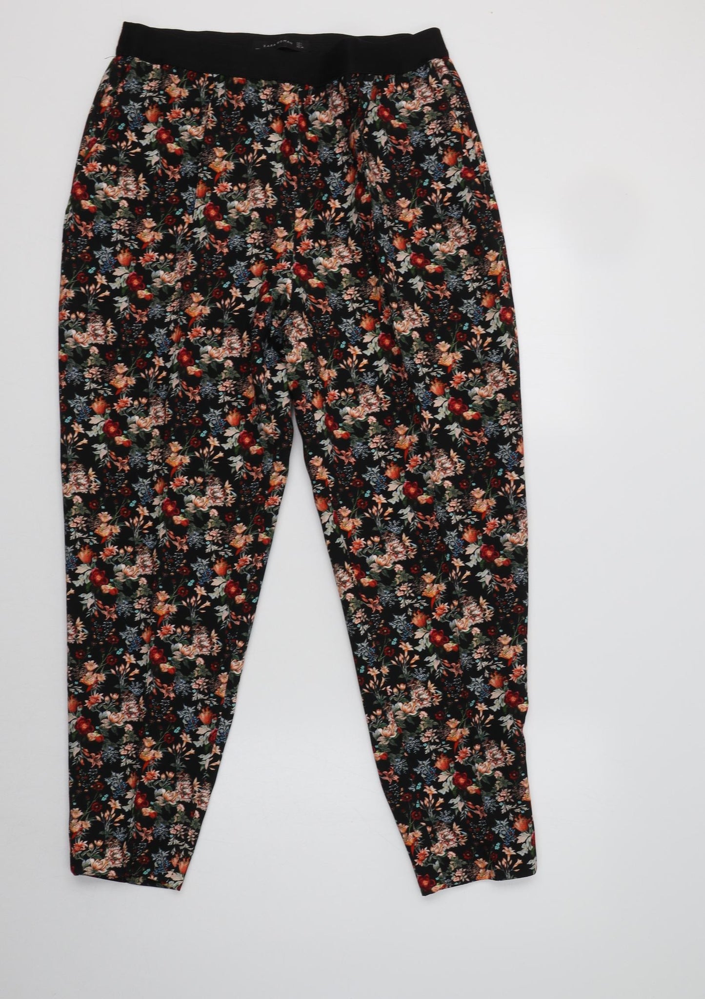 Zara Womens Black Floral Polyester Trousers  Size L L28 in Regular