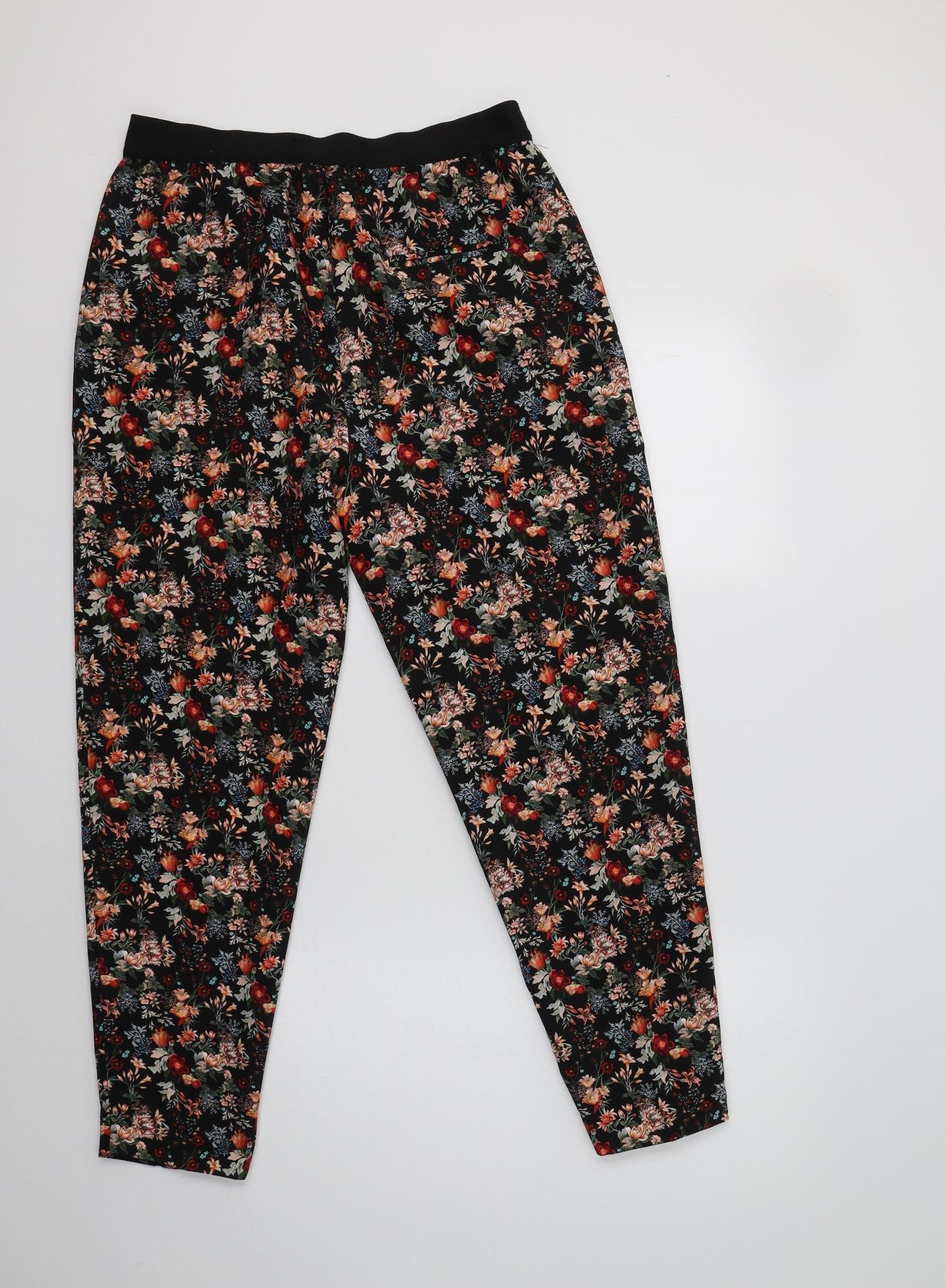 Zara Womens Black Floral Polyester Trousers  Size L L28 in Regular