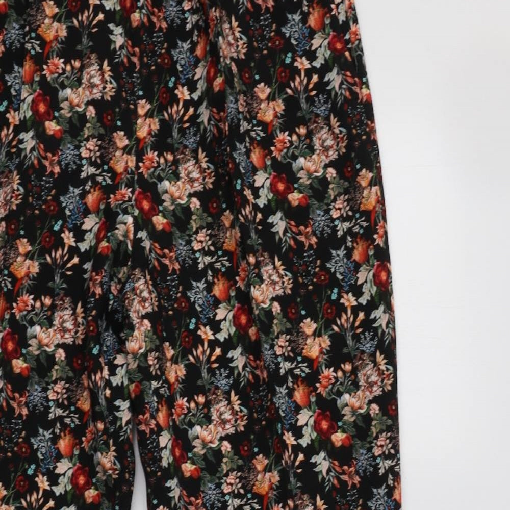 Zara Womens Black Floral Polyester Trousers  Size L L28 in Regular