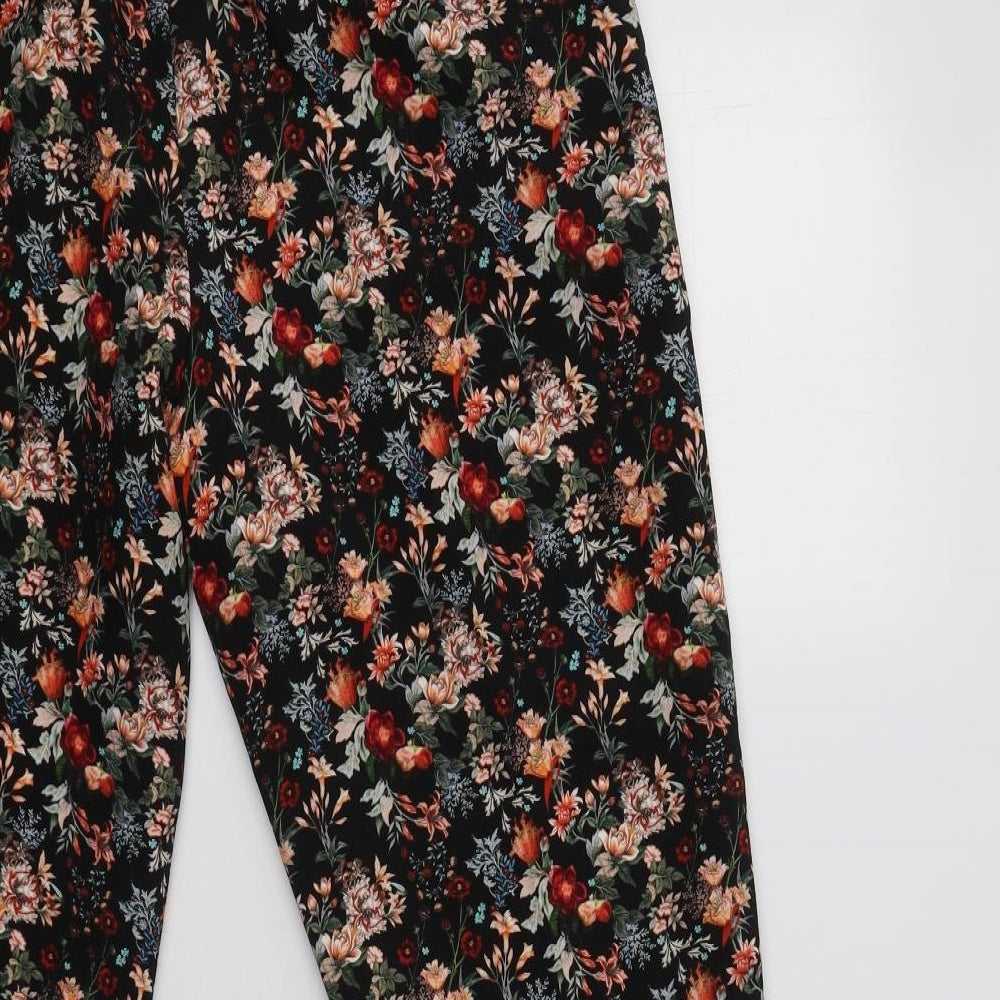 Zara Womens Black Floral Polyester Trousers  Size L L28 in Regular