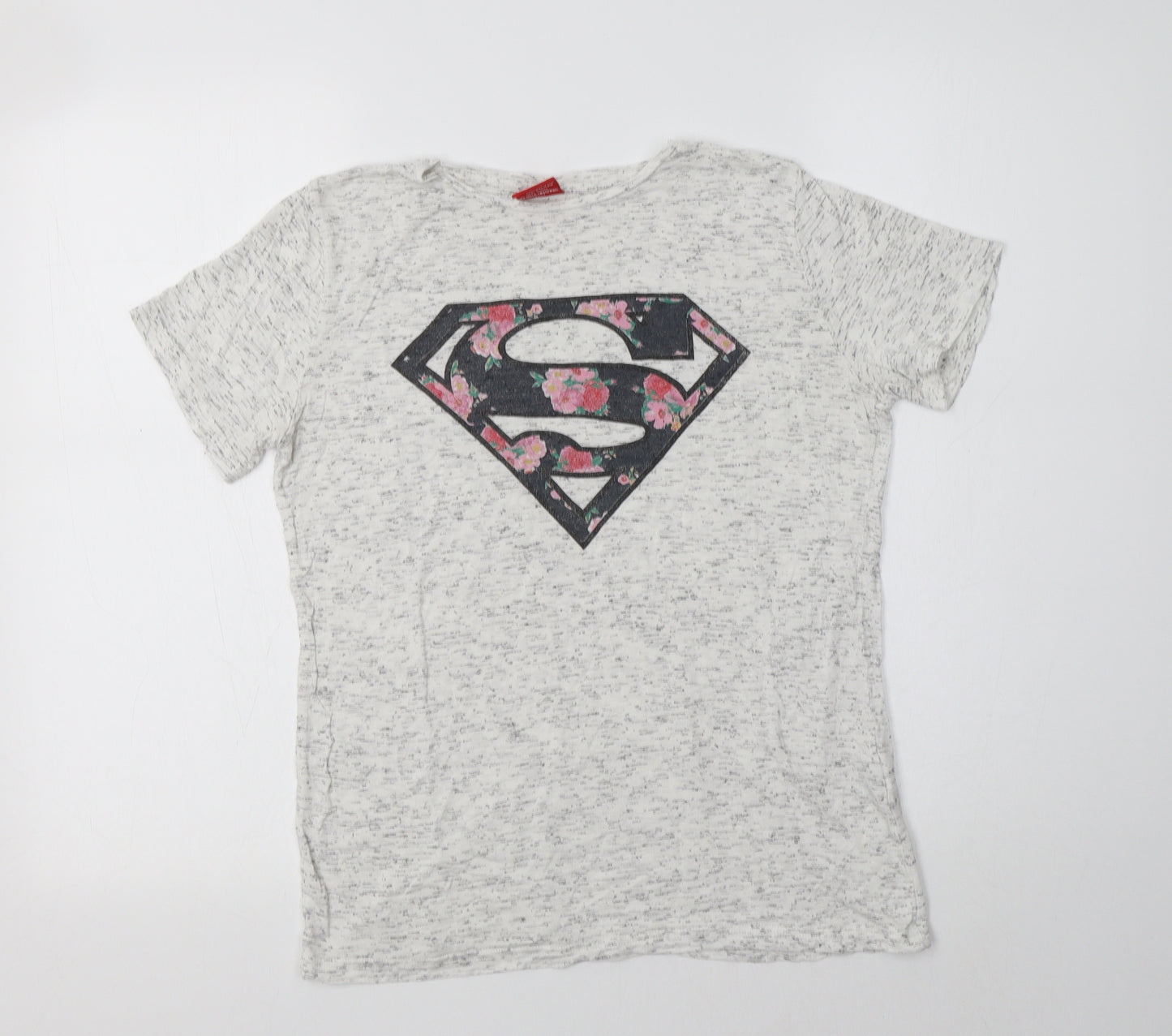 Primark Womens Grey  Viscose Basic T-Shirt Size 10 Crew Neck - Superman
