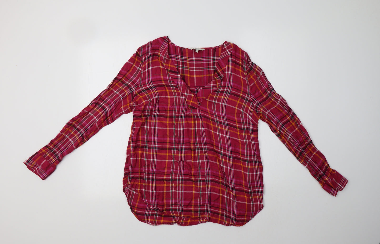NEXT Womens Pink Check Viscose Tunic Blouse Size 12 V-Neck