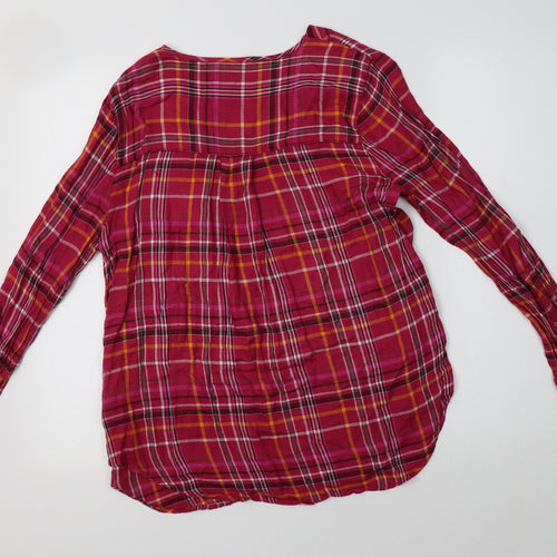 NEXT Womens Pink Check Viscose Tunic Blouse Size 12 V-Neck