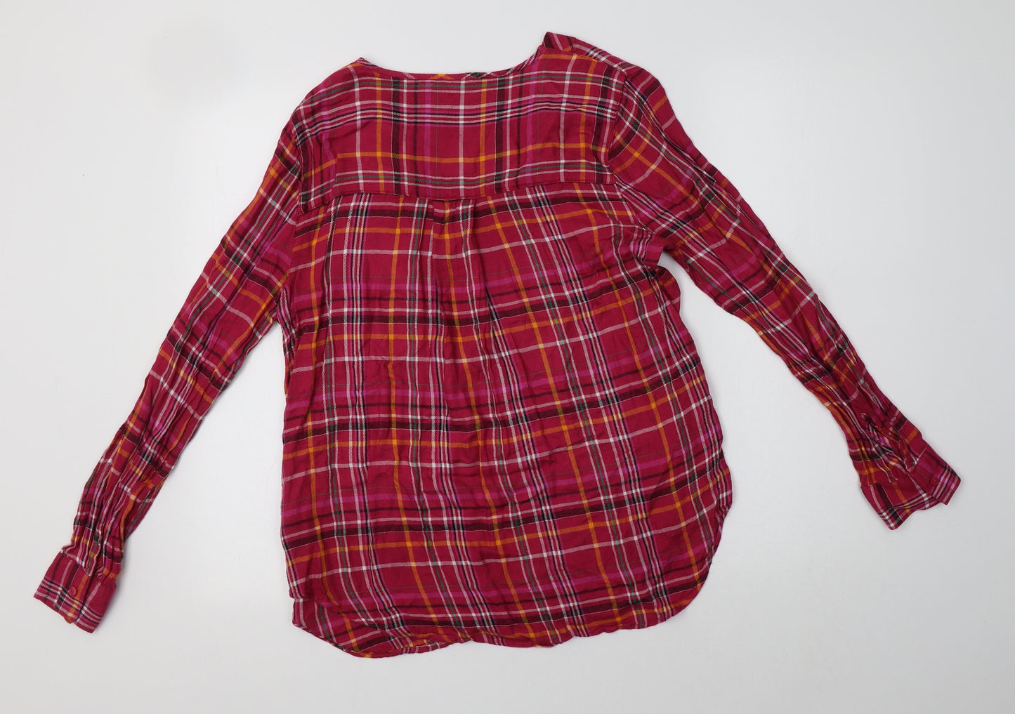 NEXT Womens Pink Check Viscose Tunic Blouse Size 12 V-Neck