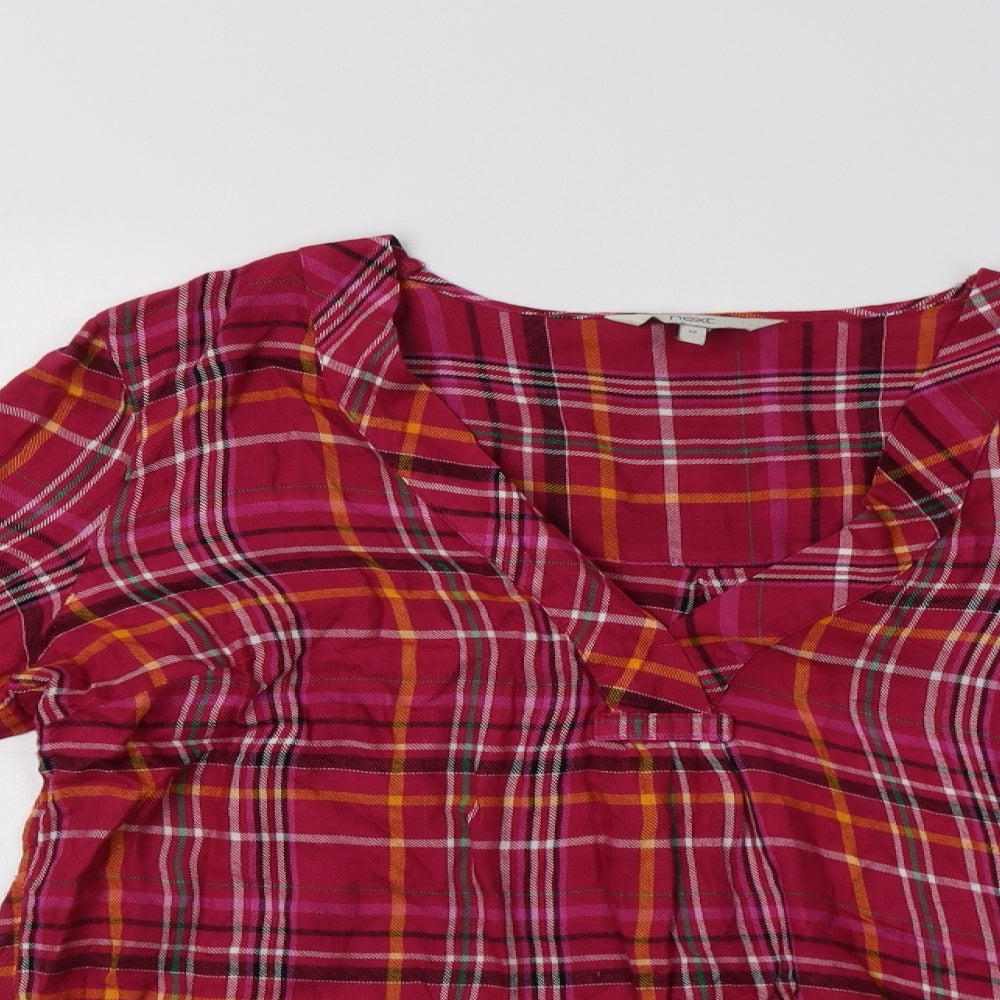 NEXT Womens Pink Check Viscose Tunic Blouse Size 12 V-Neck