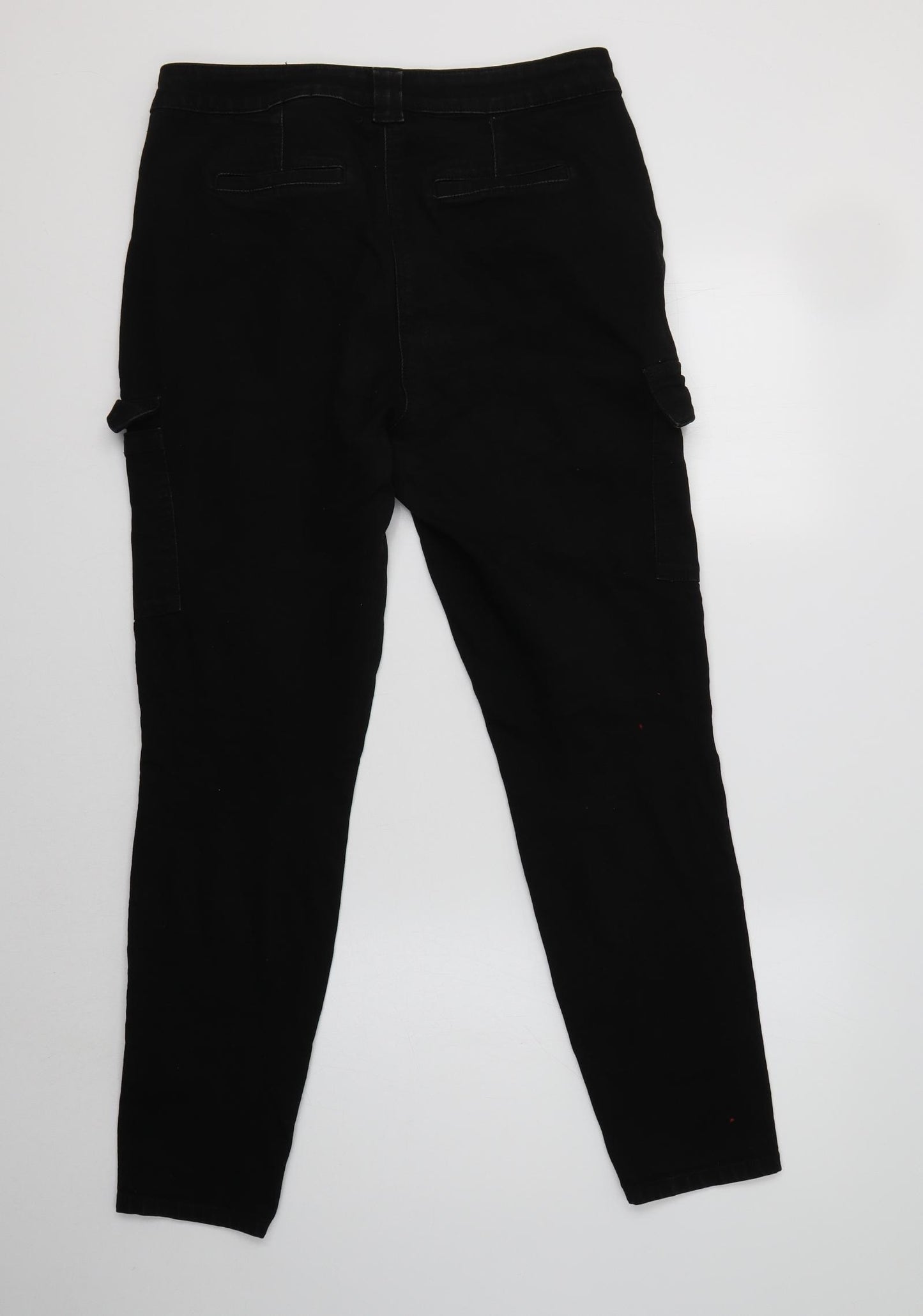 NEXT Womens Black  Cotton Cargo Trousers Size 14 L28 in Regular