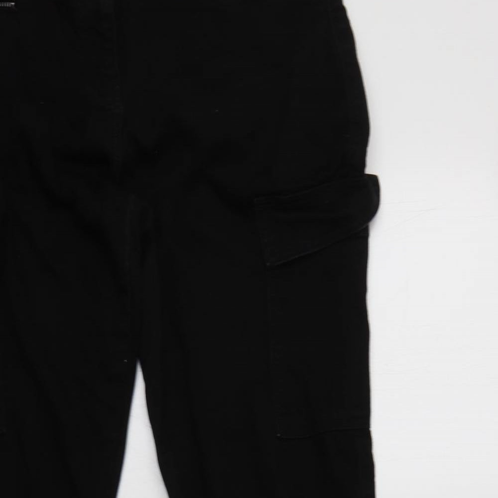 NEXT Womens Black  Cotton Cargo Trousers Size 14 L28 in Regular