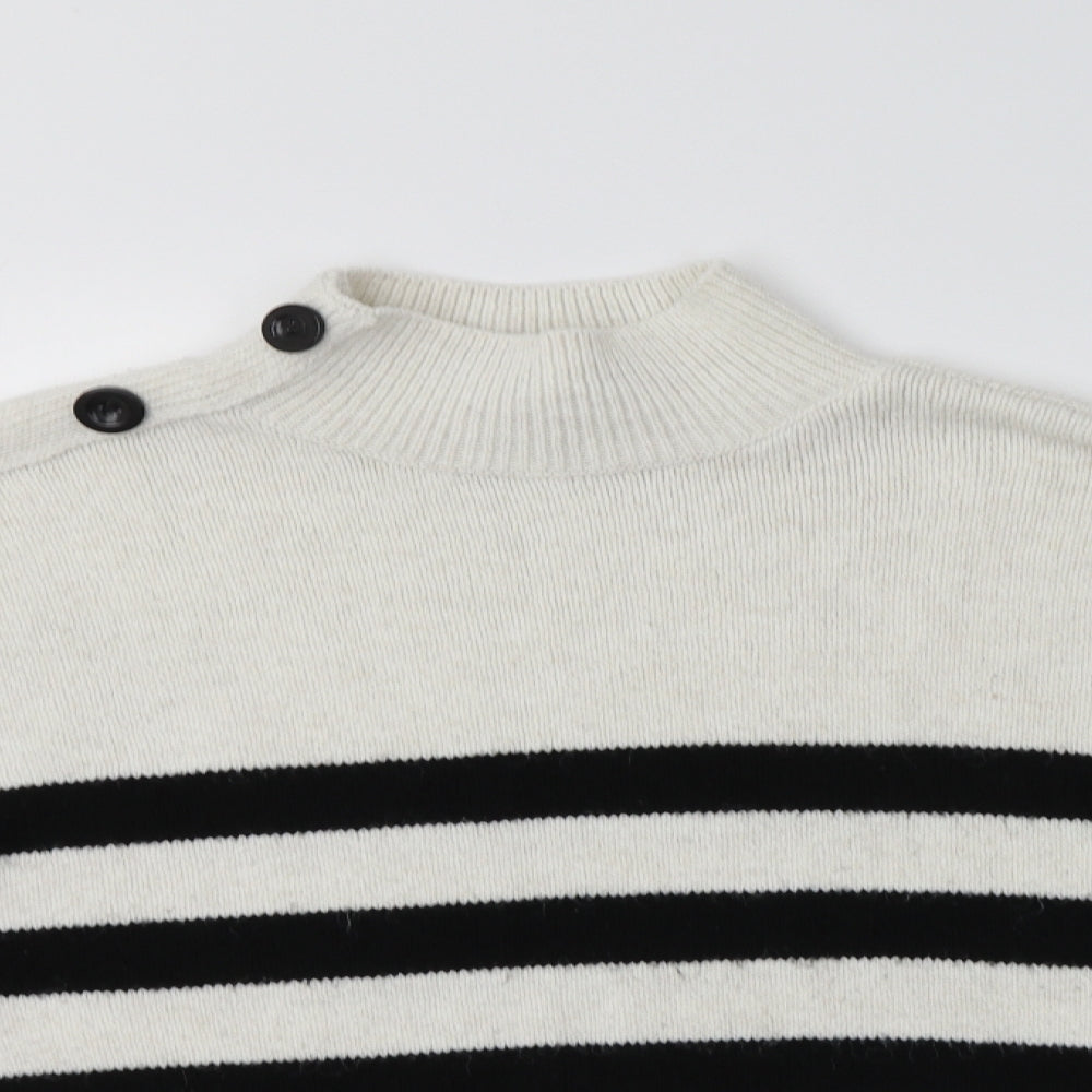 Primark Womens White Mock Neck Striped Acrylic Pullover Jumper Size S