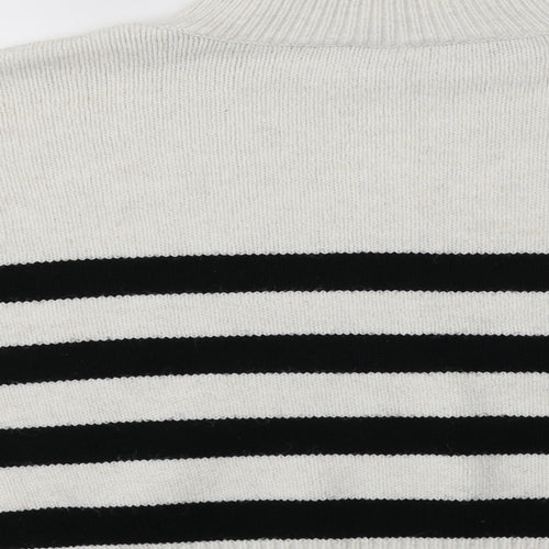 Primark Womens White Mock Neck Striped Acrylic Pullover Jumper Size S