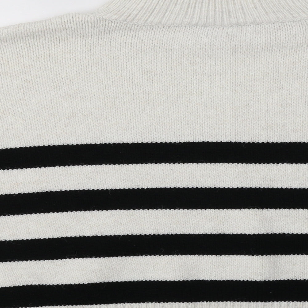 Primark Womens White Mock Neck Striped Acrylic Pullover Jumper Size S