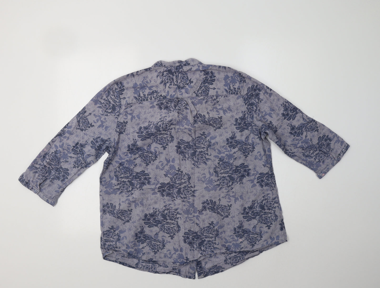Bonmarché Womens Blue Floral Cotton Basic Button-Up Size 16 Collared