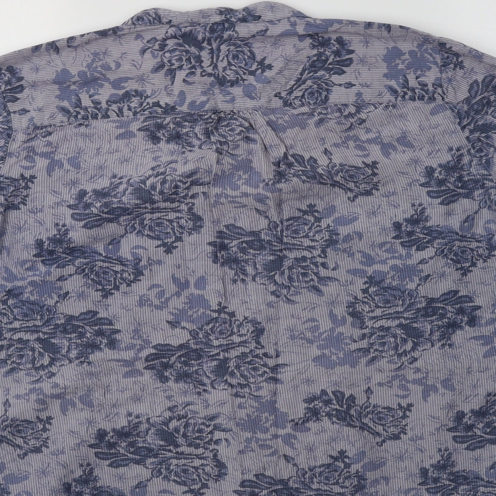 Bonmarché Womens Blue Floral Cotton Basic Button-Up Size 16 Collared
