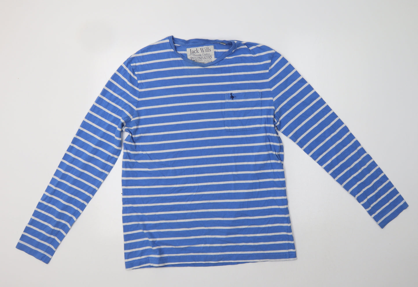 Jack Wills Womens Blue Striped Cotton Basic T-Shirt Size M Crew Neck