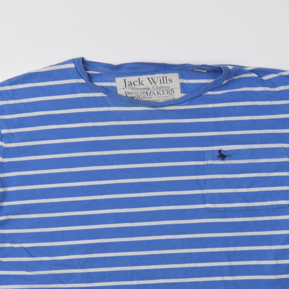 Jack Wills Womens Blue Striped Cotton Basic T-Shirt Size M Crew Neck