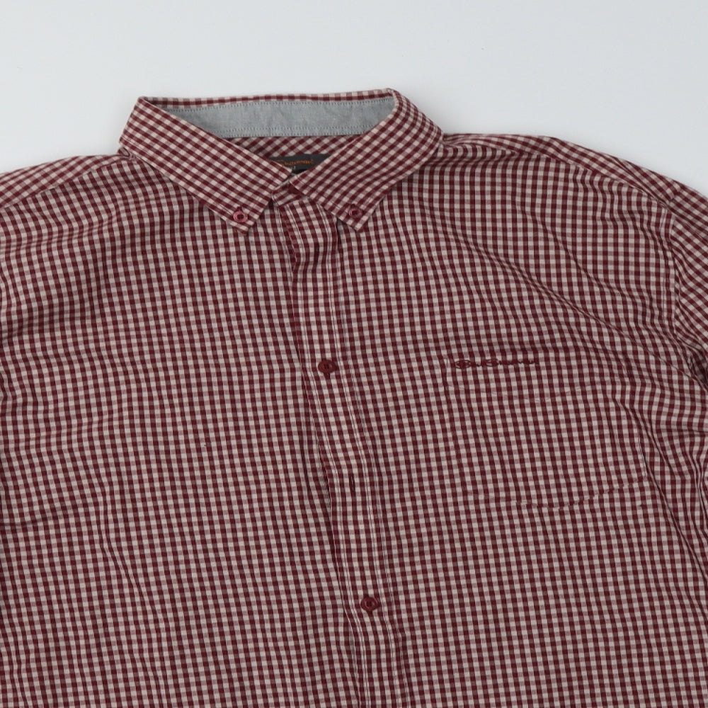 Ben Sherman Mens Red Check Cotton  Button-Up Size 2XL Collared