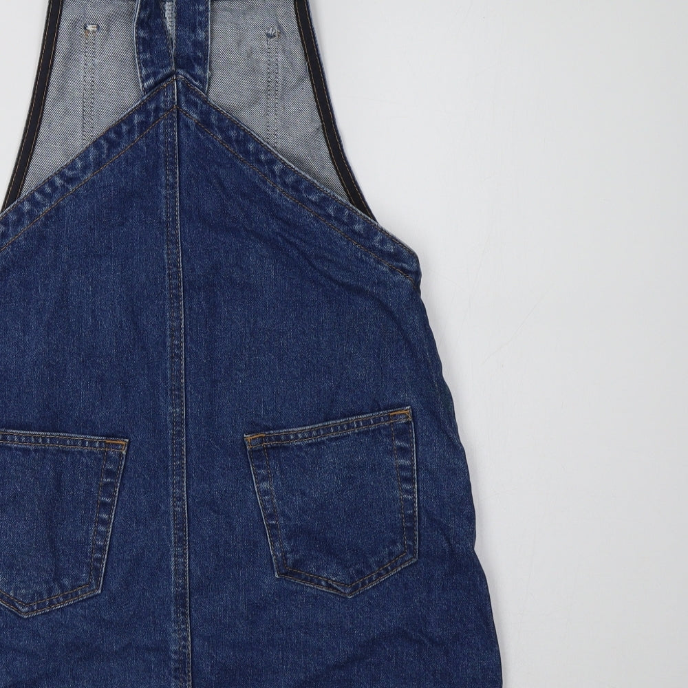 Topshop Womens Blue  Cotton Pinafore/Dungaree Dress  Size 6  Square Neck