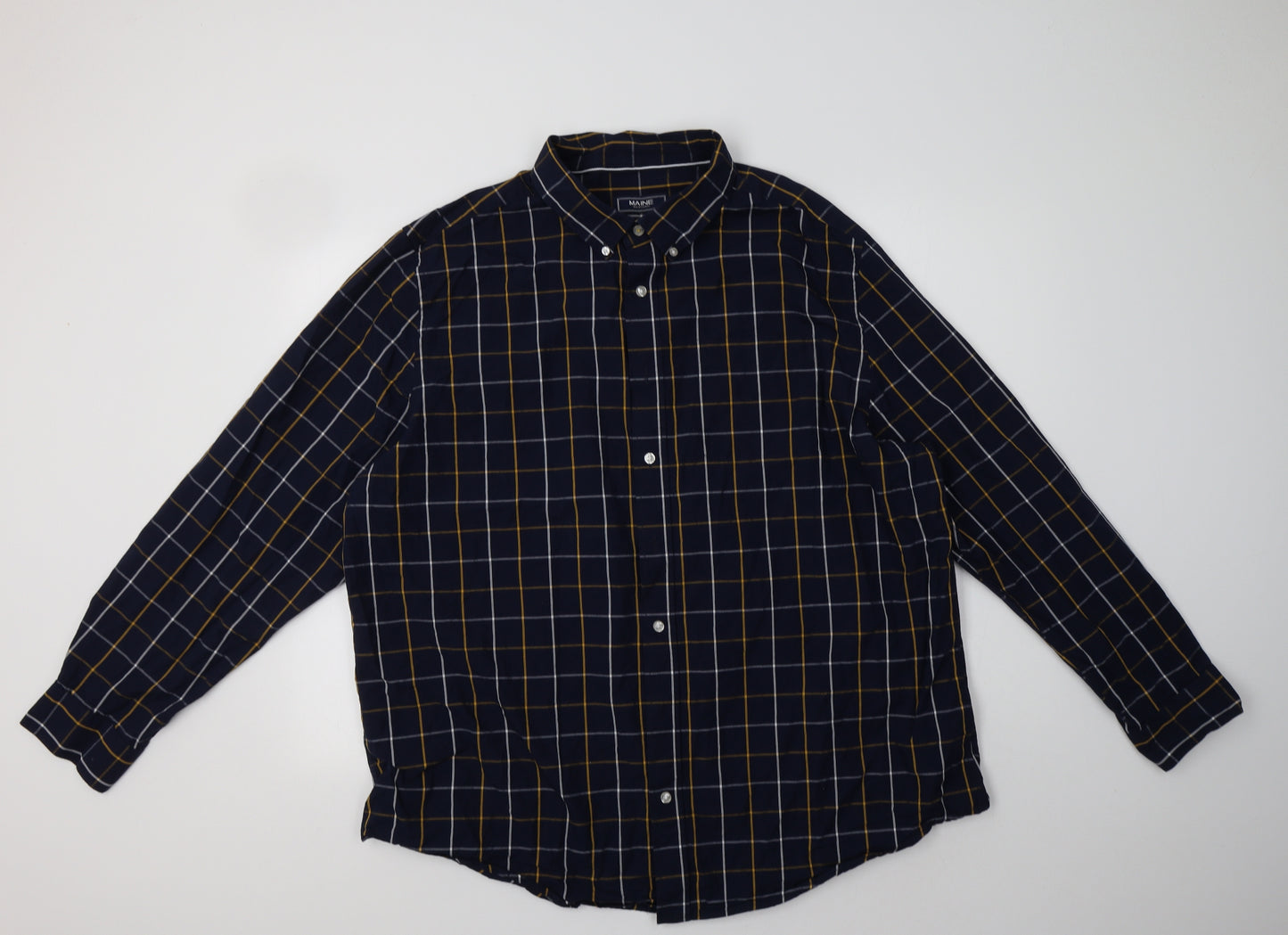 Maine New England Mens Blue Check Cotton  Button-Up Size 2XL Collared